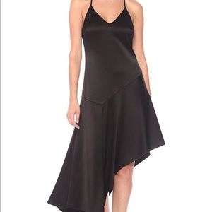 Halston Heritage satin slip asymmetric black dress